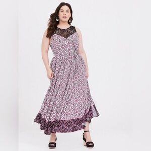 Torrid Black and Pink Patterned Maxi Dress